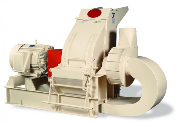 Industrial centrifugal fan with attached motor and ductwork on a white background.